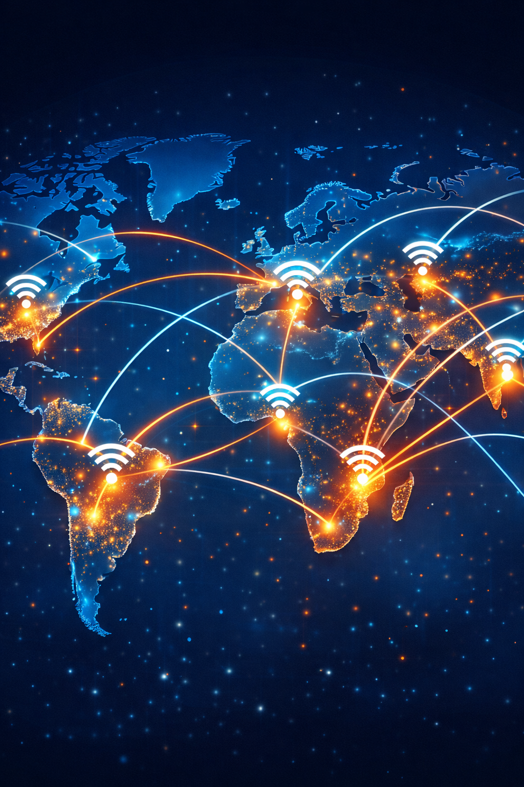World map connected by WiFi