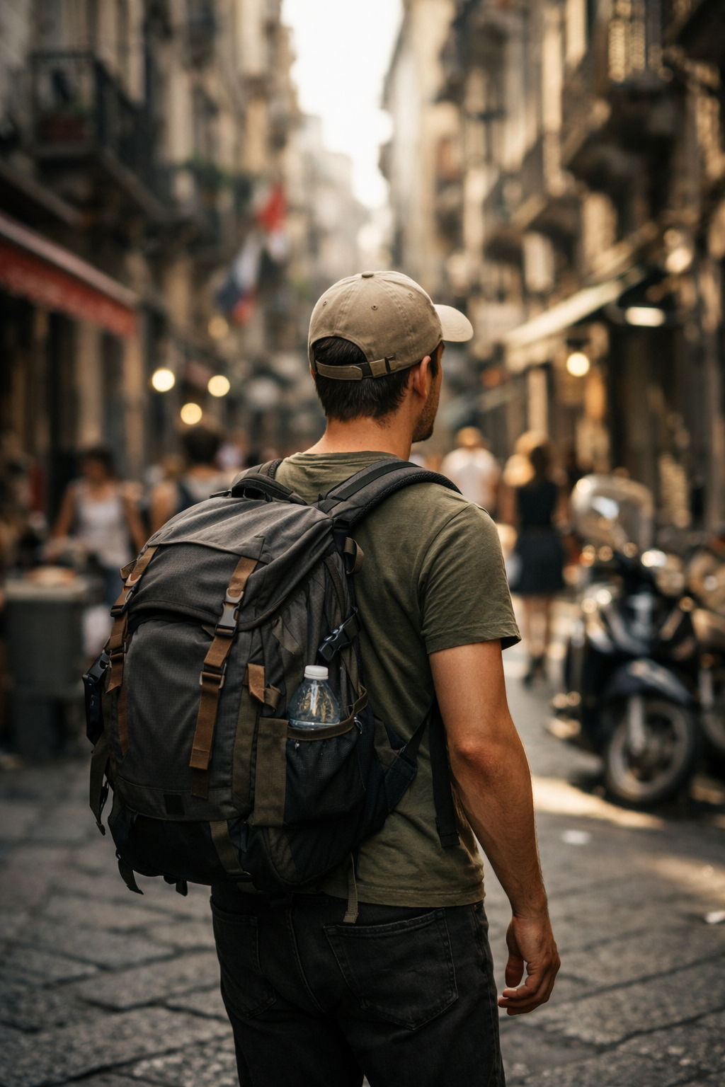 Solo traveler exploring foreign city