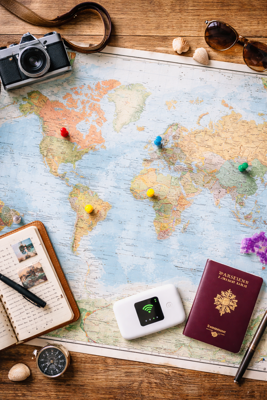World map with travel pins