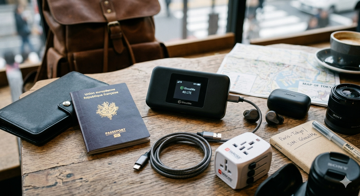 Portable WiFi router with travel accessories