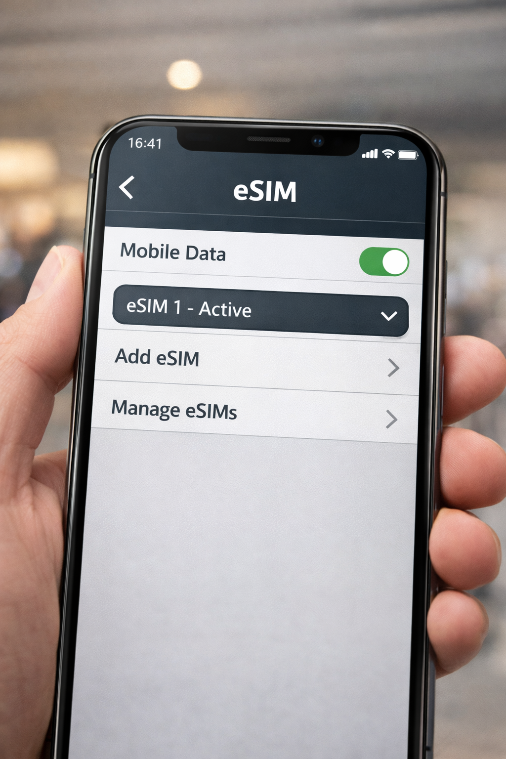 eSIM settings on modern smartphone