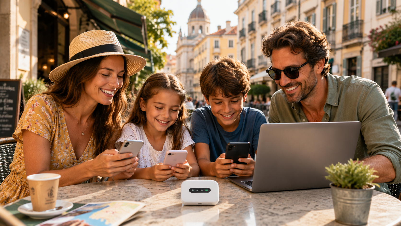 Family connected with Ryoko WiFi Router while traveling
